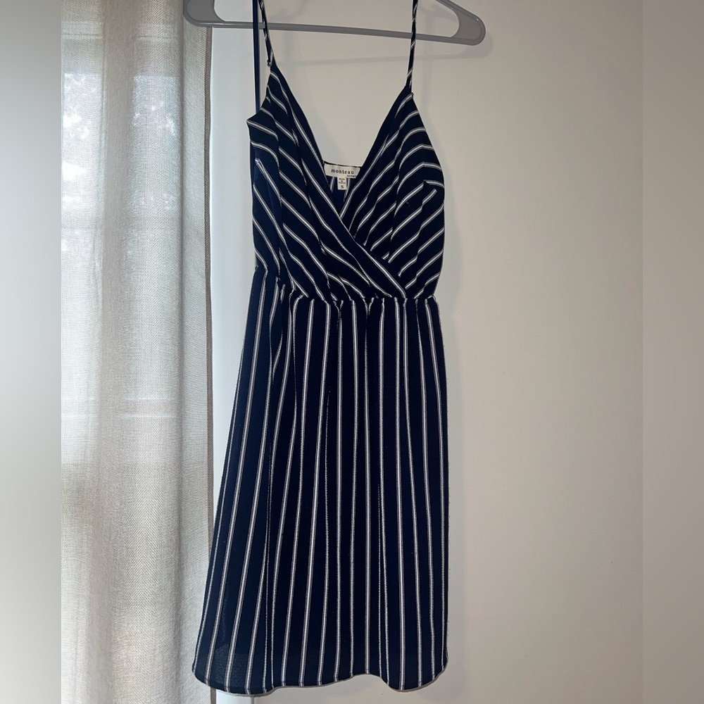 Monteau Black and White Striped Mini Dress